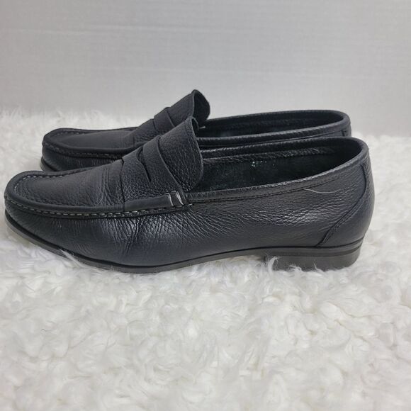 Santoni Penny Loafer Shoes Mens Size 10 Black Pebbled Leather Italy main image 9
